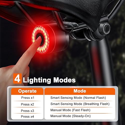 Miniatura 3 de Luz trasera inteligente para bicicleta, recargable, detección de frenos, luz trasera de bicicleta de encendidoapagado automático, luces de bicicleta