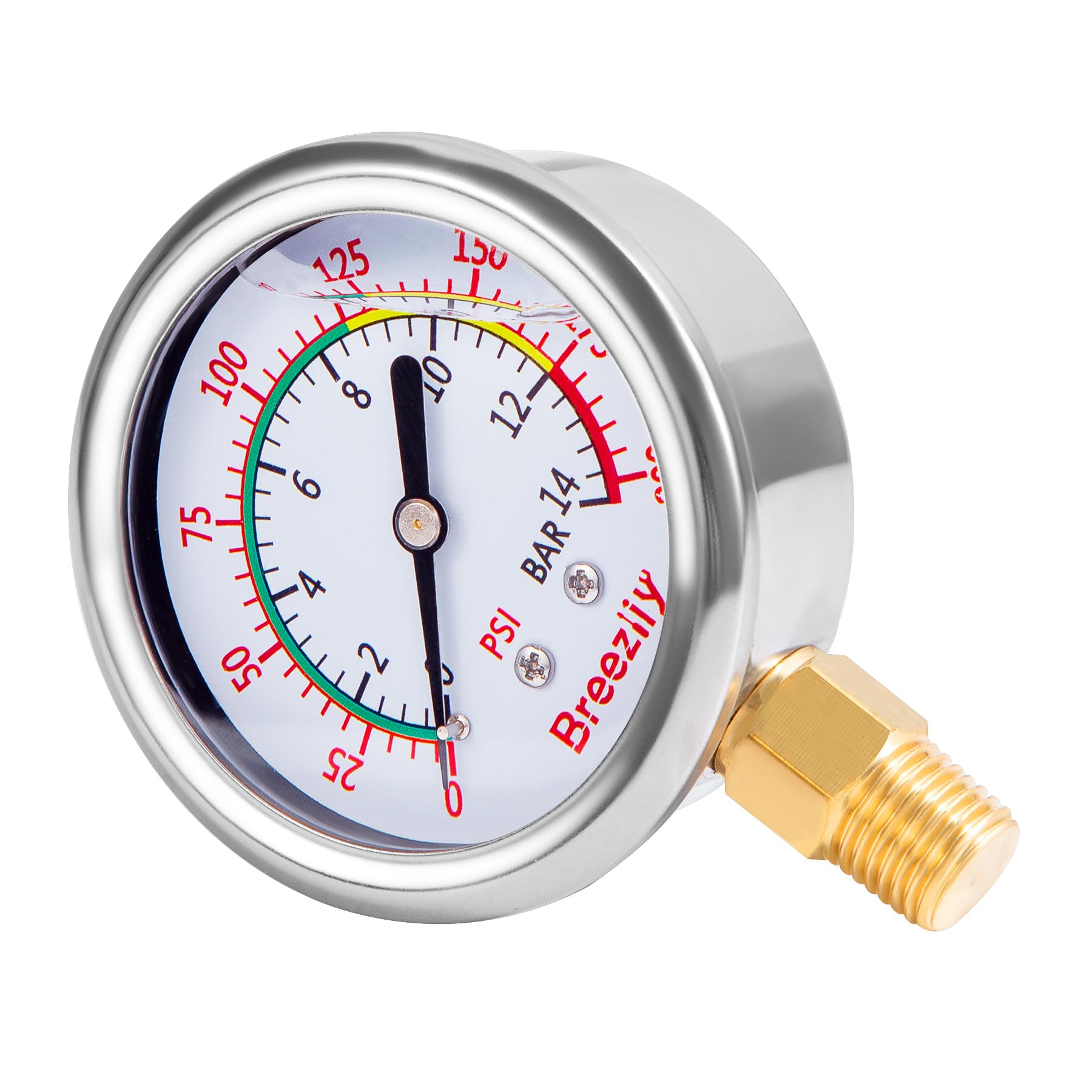 Manometro per test di pressione dell'acqua, quadrante da 2,5", 0-200 PSI/0-1,4 MPA, manometro a riempimento di glicerina, filettatura NPT da 1/4", montaggio inferiore, per test di pressione dell'acq