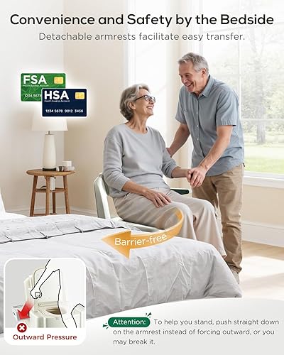 Miniatura 2 de Cómoda de noche, inodoro portátil para adultos, silla de inodoro con brazos, altura ajustable, 2 inodoros y luz nocturna de inducción, silla