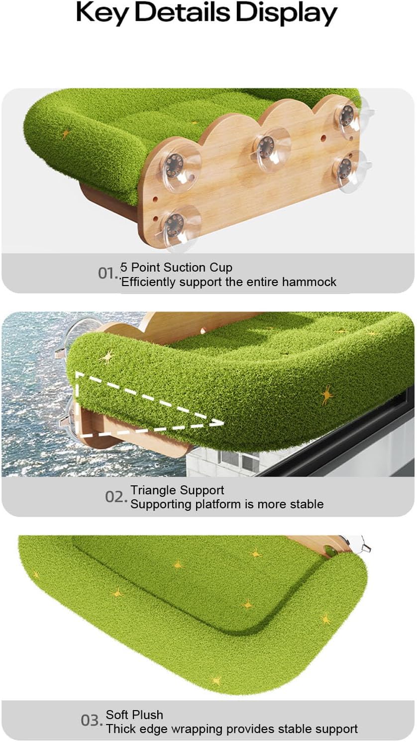 Luqeeg Cat Window Hammock, Suction Cup Design Cordless Cat Window Perch, Space Saving Wooden Plush Pet Wall Hammock Bed for Home Decoration 20.87 X 13 X 4.92in