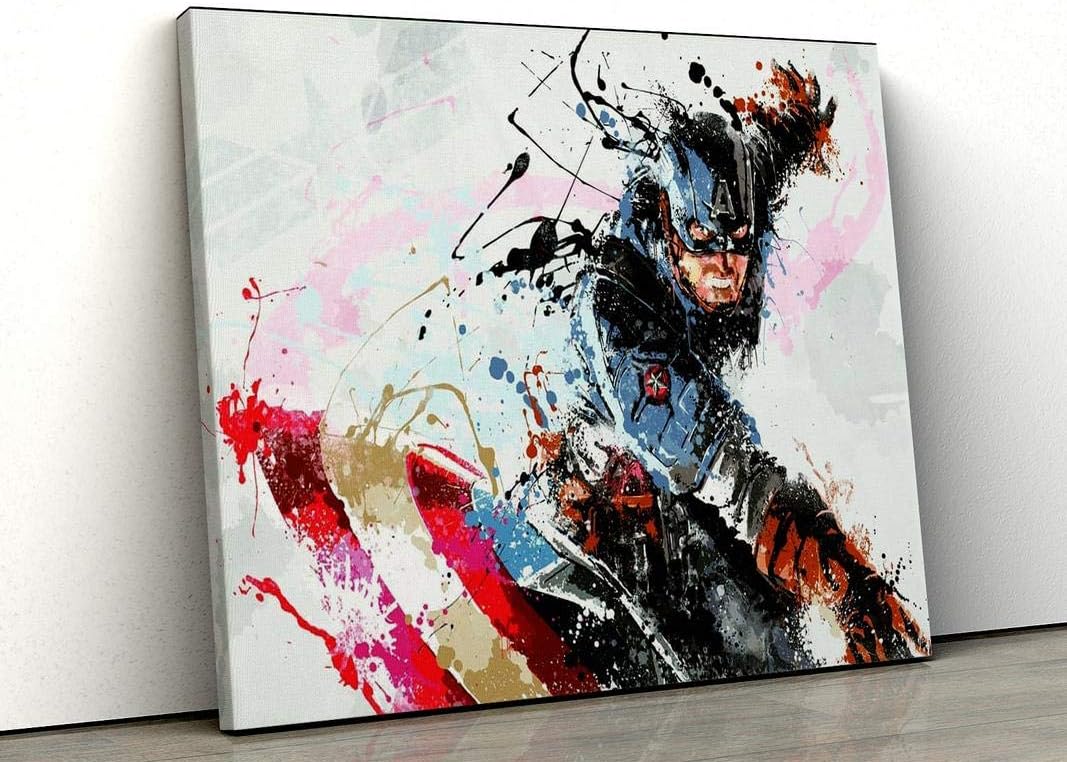 52 North Captain Superhero Comic book character splatter Framed Canvas Print Wall Art gift wall art (A1)