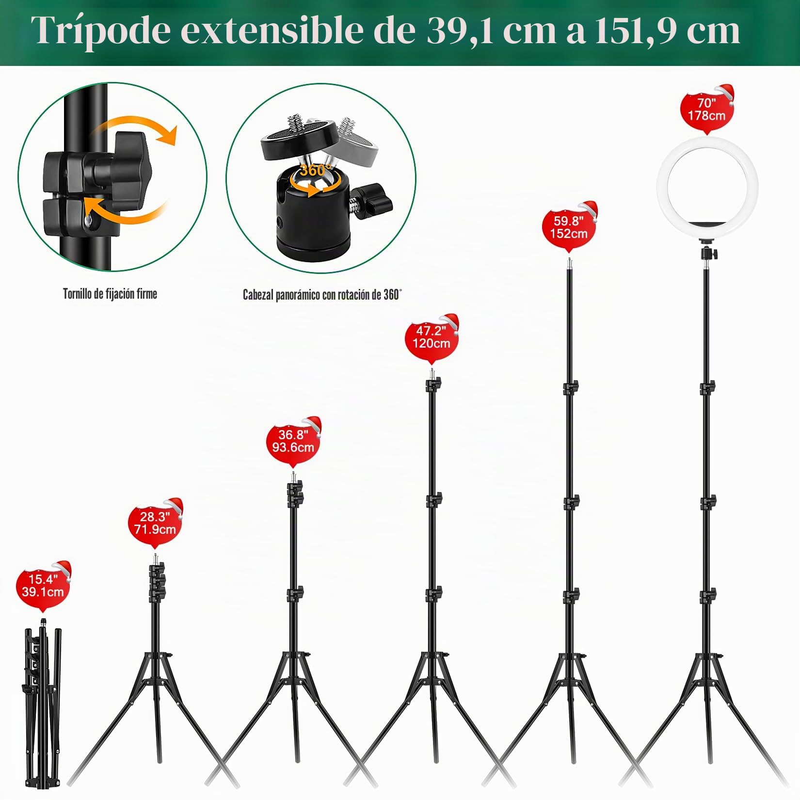 Aro de Luz LED con 2 Trípode, 10'' Anillo de Luz 15 Colores RGB, Regulable Ring Light con Soportes para Teléfono, Control Remoto Inalámbrico para Selfie, Cámara Fotografía, TikTok, Youtube Vídeo