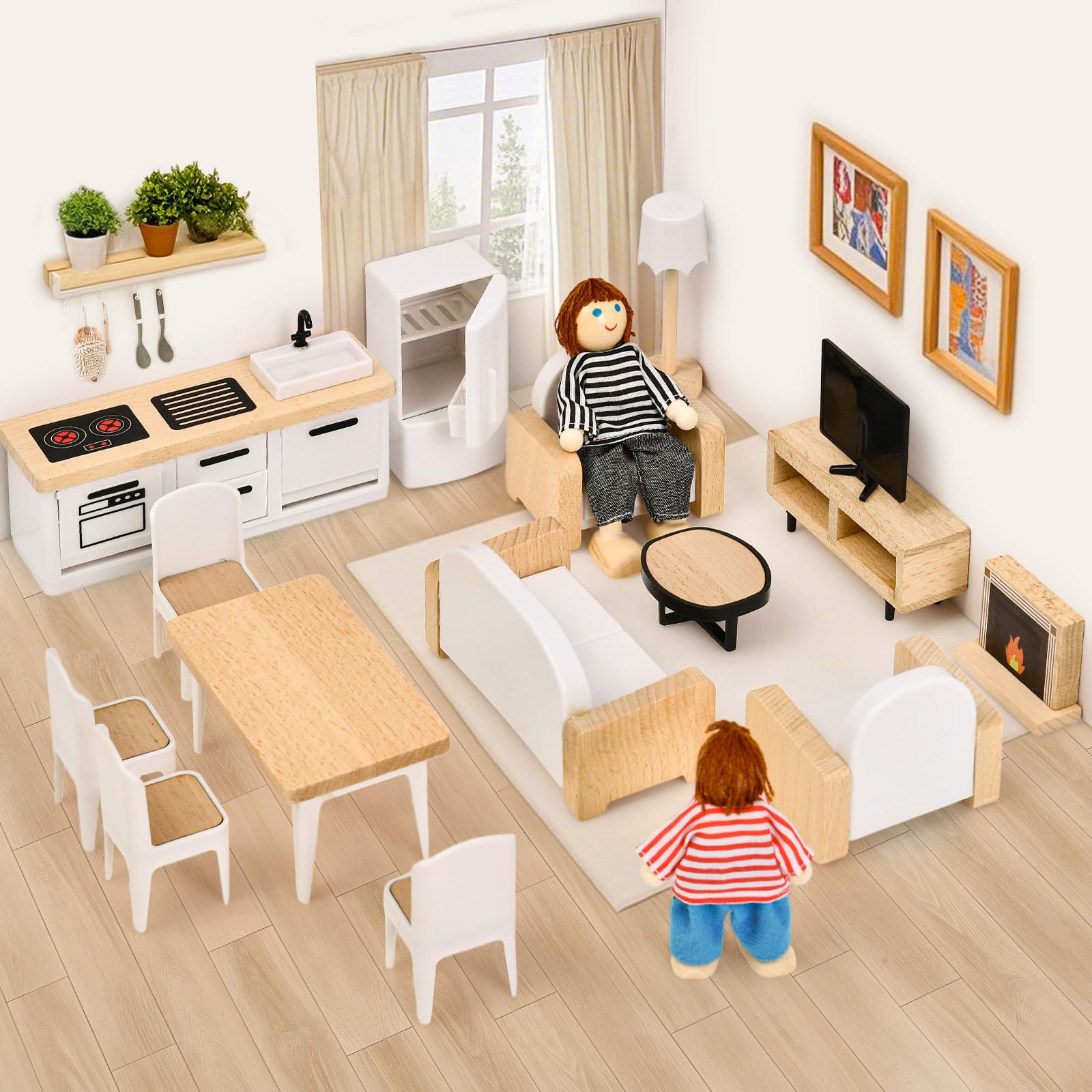 Atoylink Wooden Dolls House Furniture Set - Image 2