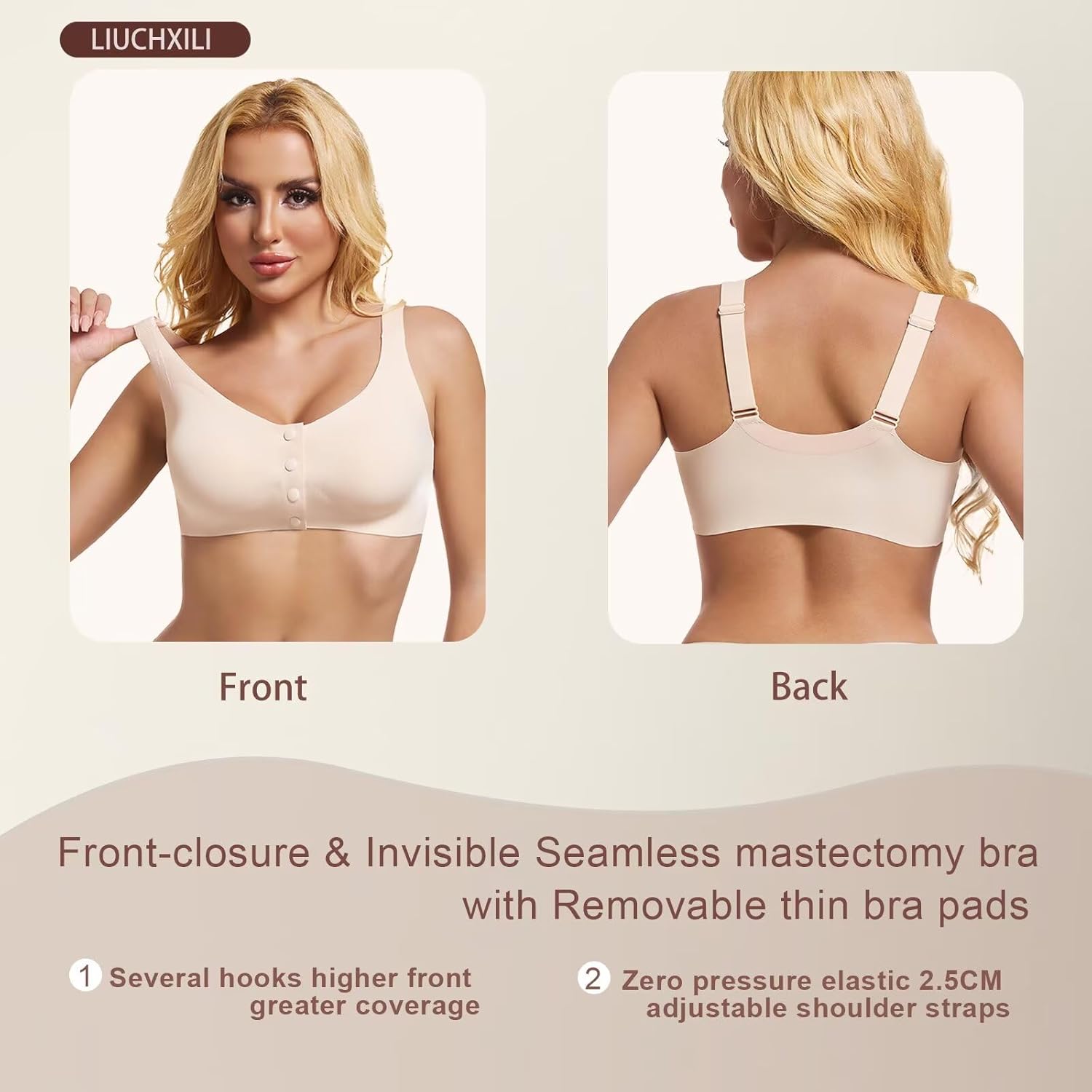 Seamless Front Closure Mastectomy Bra Post Surgery Pocket Bra for Breast Forms Breast Prosthesis Women's Daily Bra - Image 2