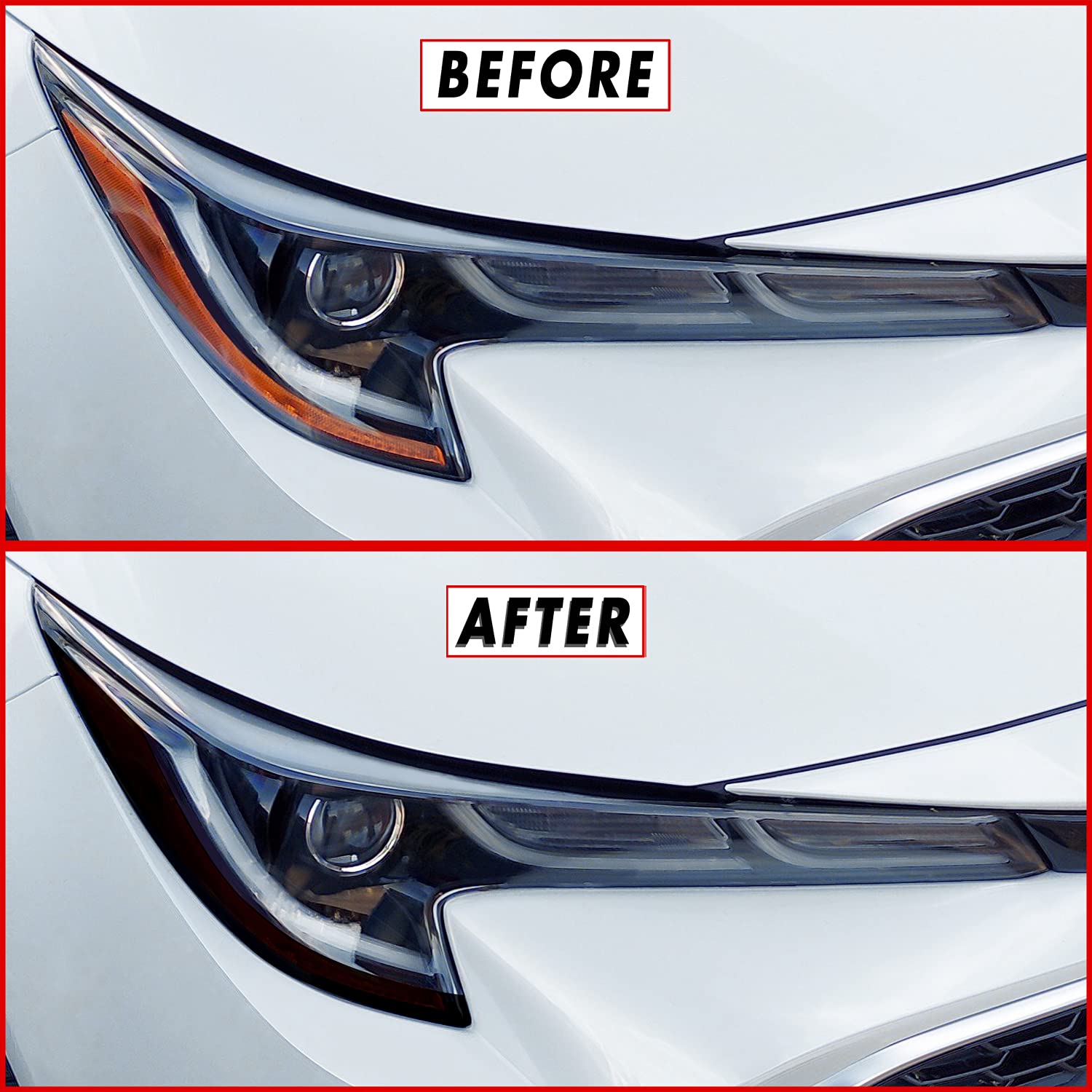 SlickMod PreCut Vinyl Smoke Tint for 2020-2021 Toyota Corolla Headlight (2. Amber Sidemarker Delete, 20percent Dark Smoke)