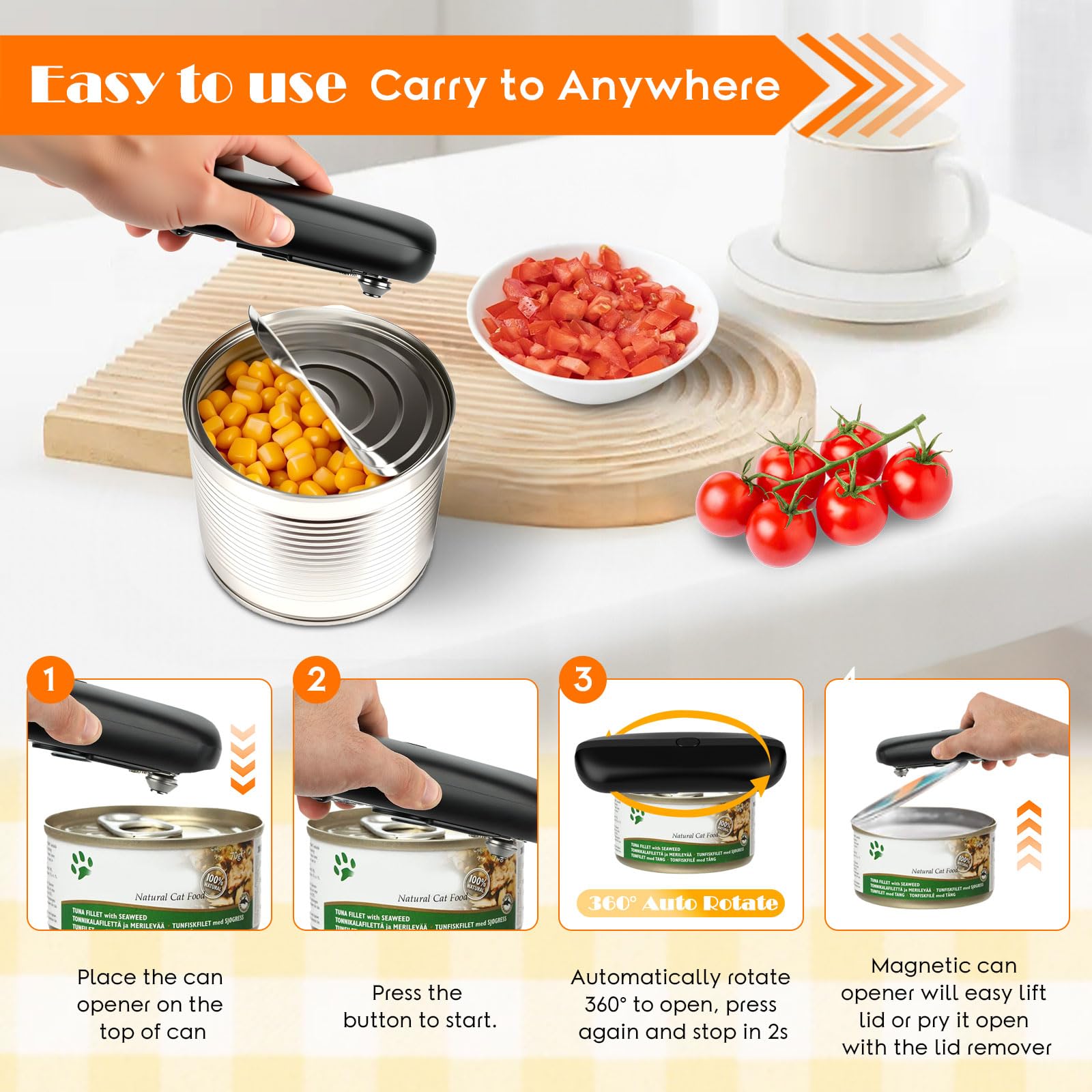 Ouvre Boîte Électrique pour Chefs et Seniors, Ouvre Bocal Électrique USB Rechargeable Automatique, Ouverture Facile des Boîtes et Bocaux pour les Personnes Souffrant de Problèmes de Préhension