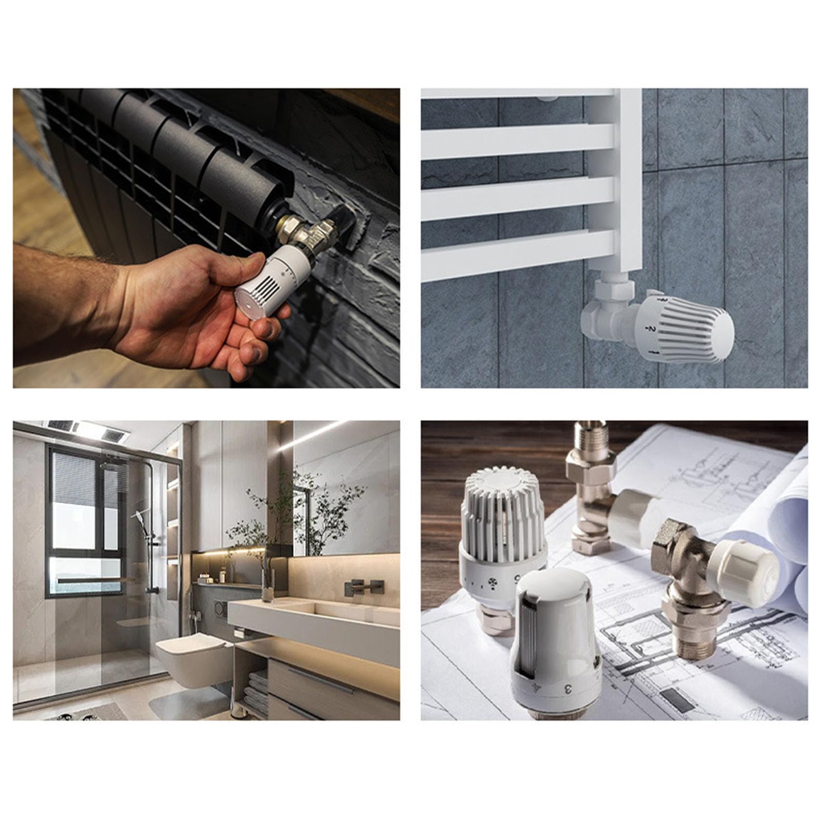 Set di valvole termostatiche per termosifoni ad angolo e passaggi, design per sistemi di riscaldamento domestico, finitura antracite, G1/2 accessori per riscaldamento