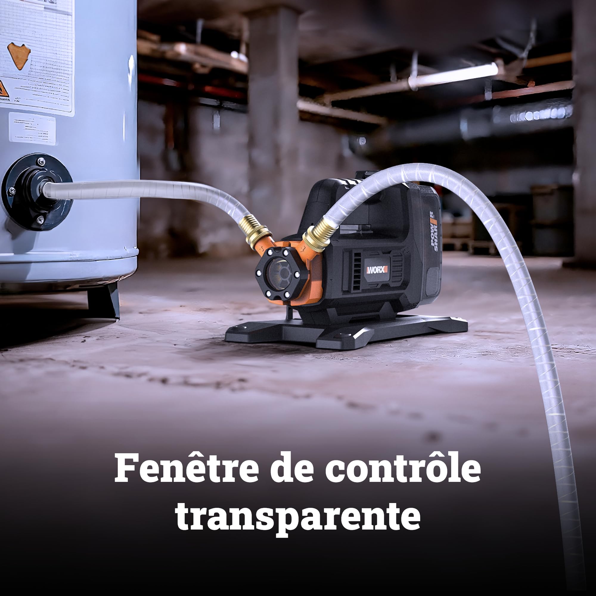WORX Pompe de transfert sans fil 20V WG830E.9 | Débit jusqu'à 1300 l/h, fonctionnement sans amorçage, compacte et compatible PowerShare
