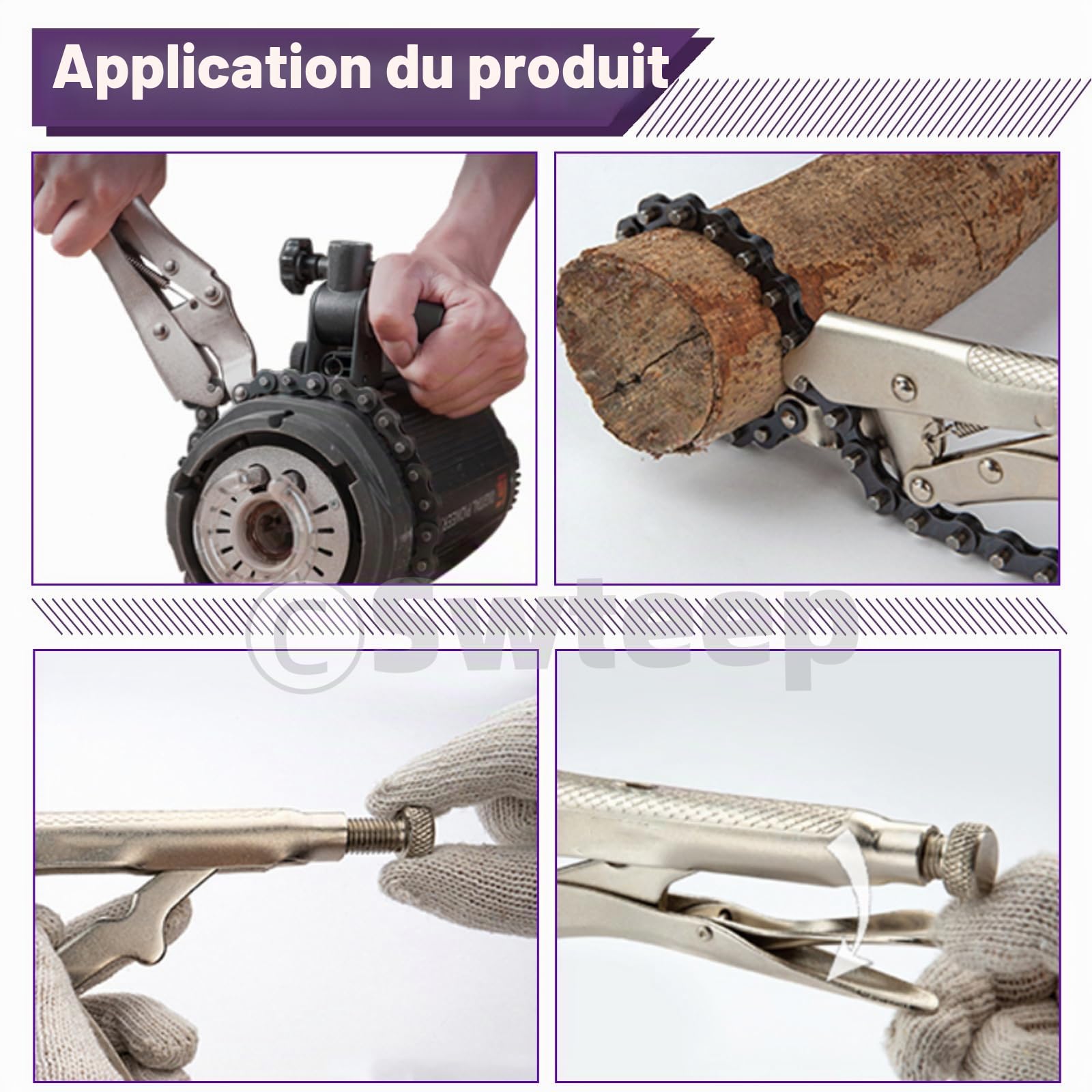 Swpeet 2pcs 9inch Heavy Duty alliage Steel Lock Chain Clamp avec chaîne de 20 pouces, outil de filtre à huile réversible raccord de tuyau outil clé à chaîne pour une force de verrouillage maximale
