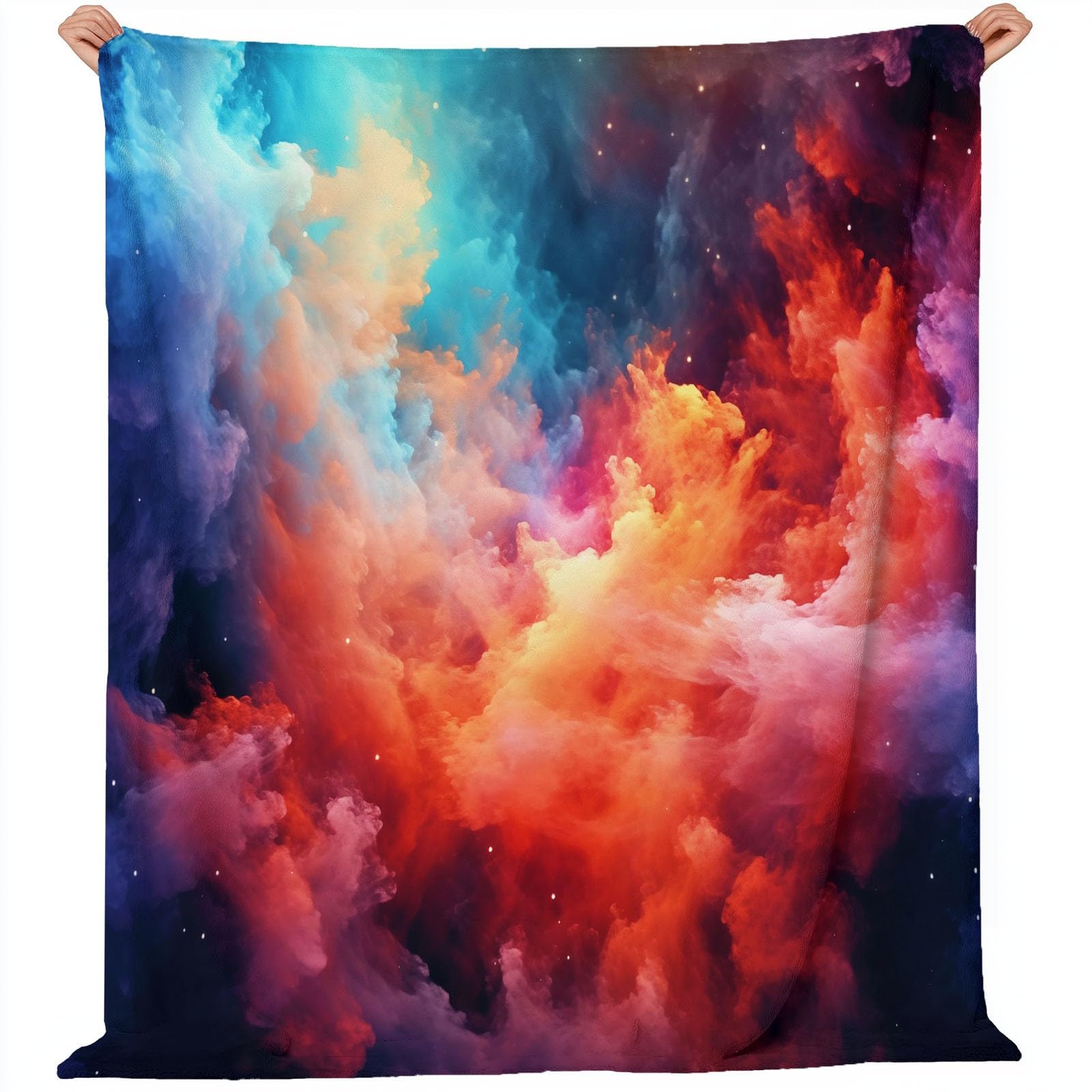 Koc flanelowy niebieski, z nadrukiem cyfrowym HD, miękki, zabawny koc flanelowy z fantazyjną teksturą, nadruk chmur, dla dzieci, do domu, sypialni, na kanapę, 150 x 200 cm