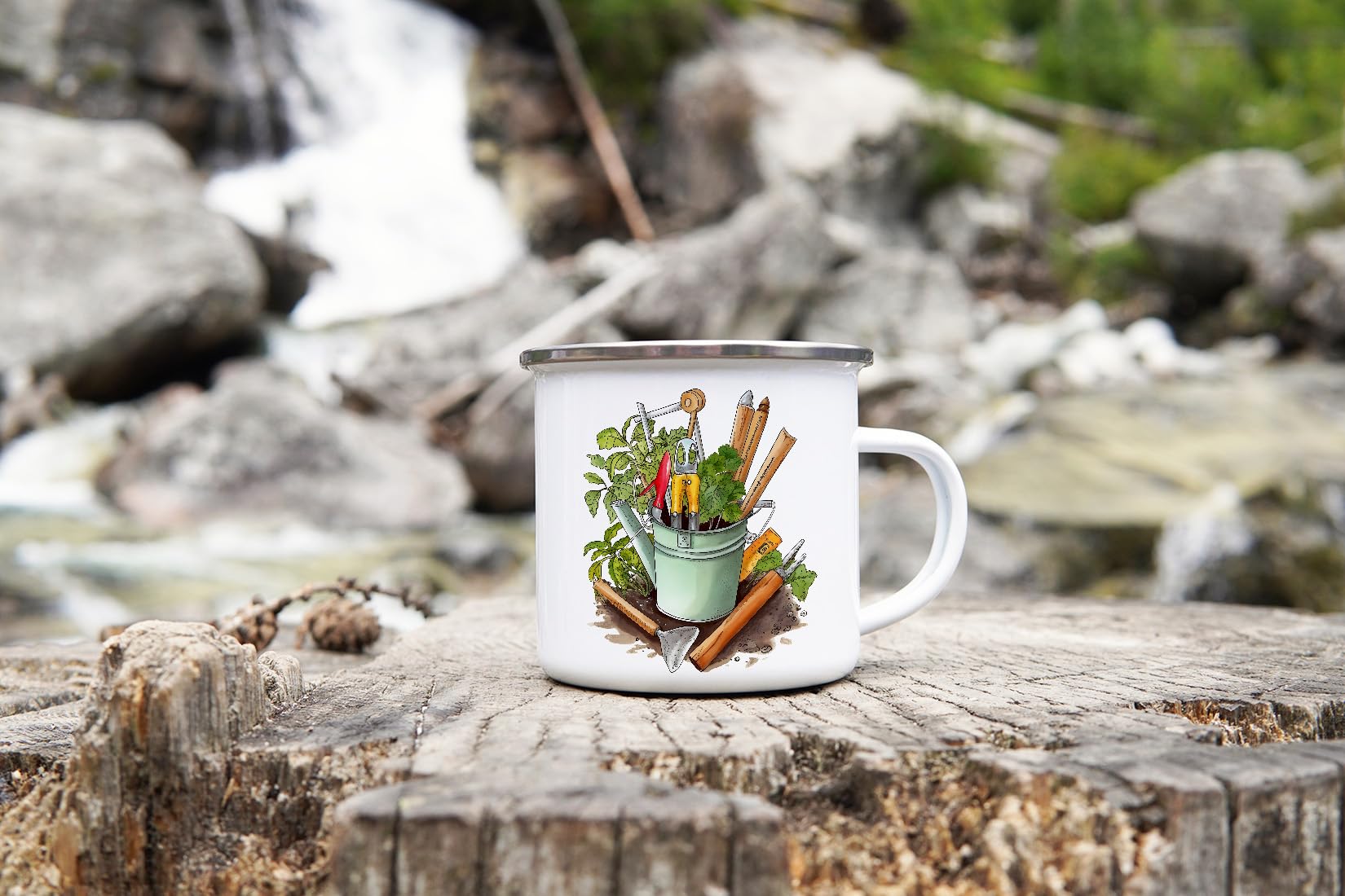 MAXIKIWI - Durable Enamel Coffee or Tea Camping Mug for Indoor Outdoor Use - Gardening Collection - 350ml - Image 3