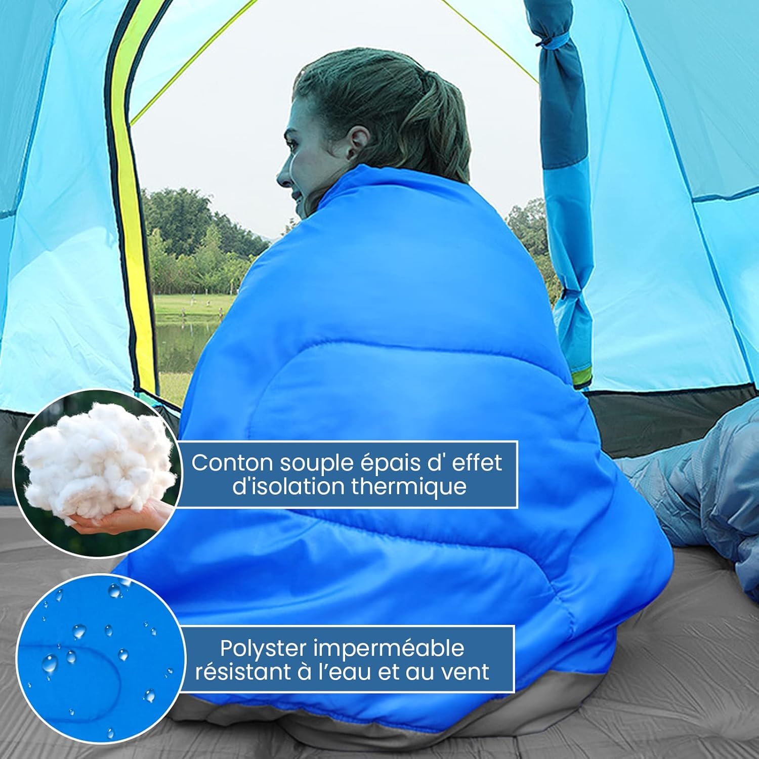 GYMAX Sac de Couchage Adulte pour 2 Personnes avec Oreillers | Imperméable et Léger pour Camping et Randonnée, 3 Saisons, Rectangulaire Spliceable, Fermetures Éclairs, 220 x 150 cm