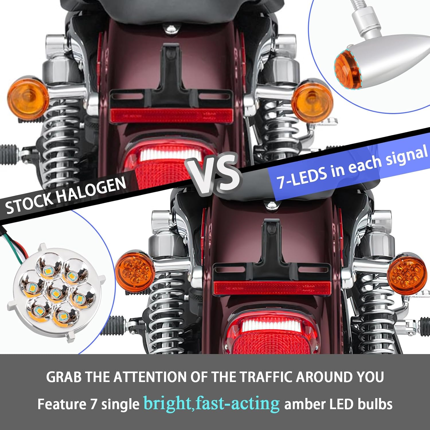 LED Front Turn Signal Lamp Kit,Running Light/directional indicator for Harley Davidson 2015-2024 Road Glide,Amber Light w/Red/Orange/Smoke Lens,Gloss Black Bullet-Style