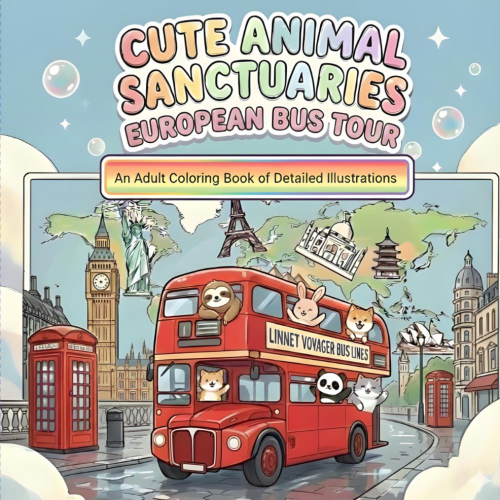 Cute Animal Sanctuaries European Bus Tour: An Adult Coloring Book of Detailed Illustrations