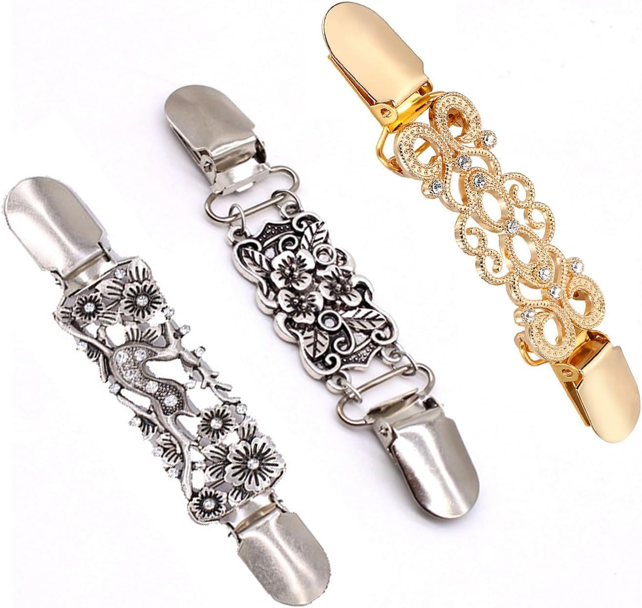 3 Pieces Shirts Dresses Shawl Clips for Women Girls Vintage Sweater Cardigan Collar Clips