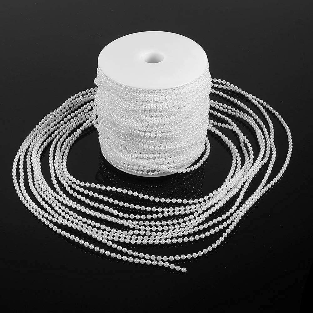 30m/98Ft Pearl Garland Beaded Trim,3mm Pearl Beads String Chain Garland,Beads String Line Beige Curtain Beads Chain Bead for Table Wedding Party Decoration - Image 5
