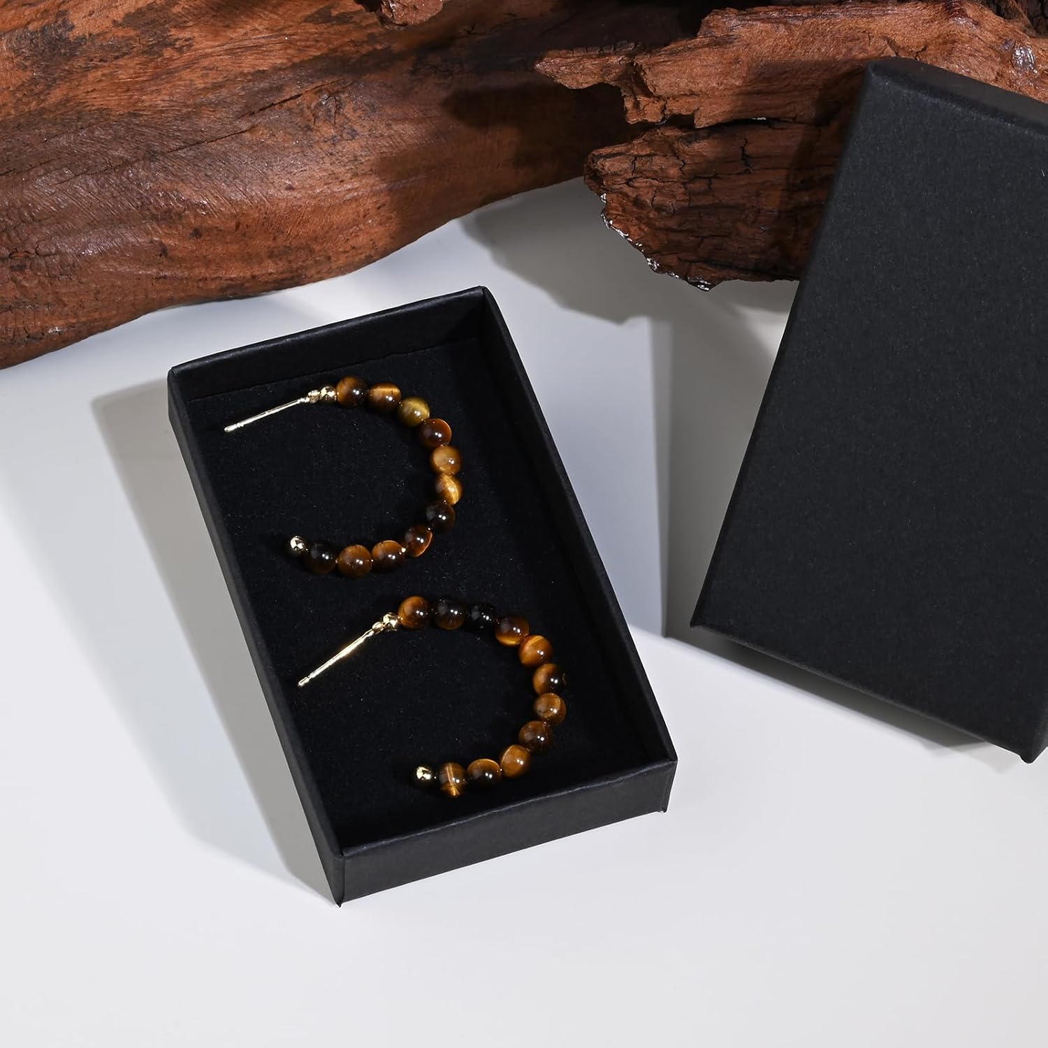 14K Gold Plated Tiger Eye Turquoise Hoop Earrings Gemstone Stud Earrings for Women Beaded Hoop Earrings for Gift - Image 7