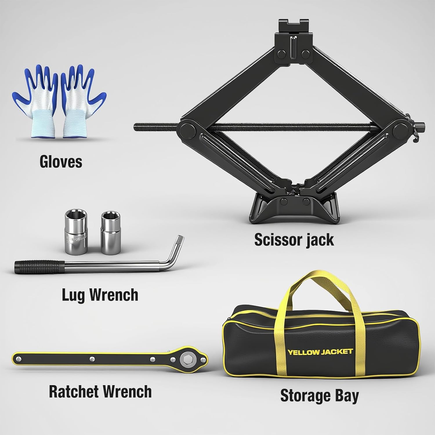 YELLOW JACKET Scissor Car Jack 3 Ton Tire Changing Kit with Lug Wrench, Emergency Kit Scissor Jack for Car