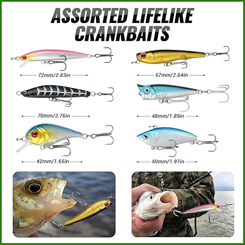 Miniatura 4 de PLUSINNO Señuelos de pesca, cebo que incluye crankbaits, spinnerbaits, gusanos de plástico, plantillas, señuelos de agua superior, caja de aparejos