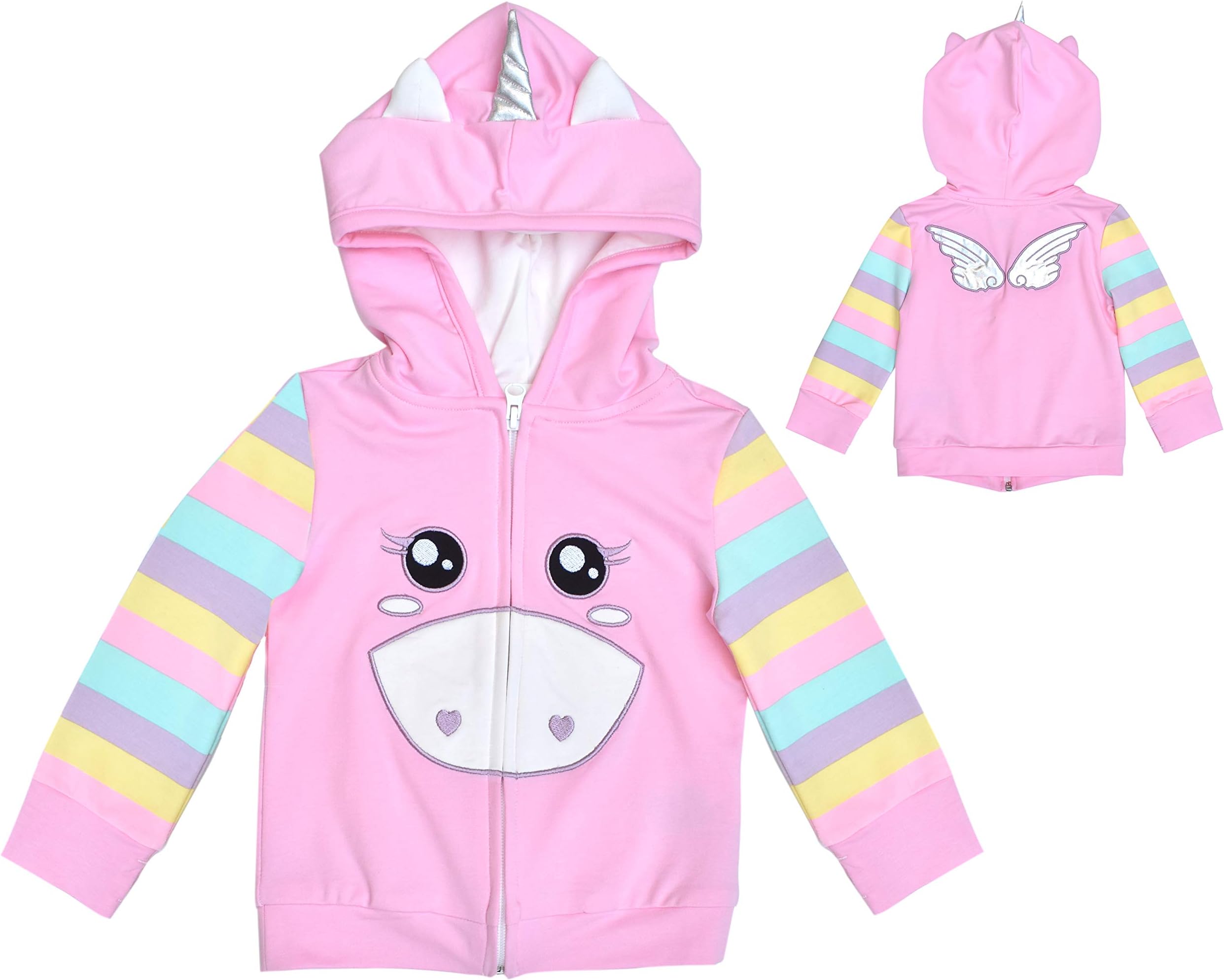 Girls' Stretch French Terry Full-Zip Animal Hoodied Jacket (Unicorn (2 yr.), Unicorn)