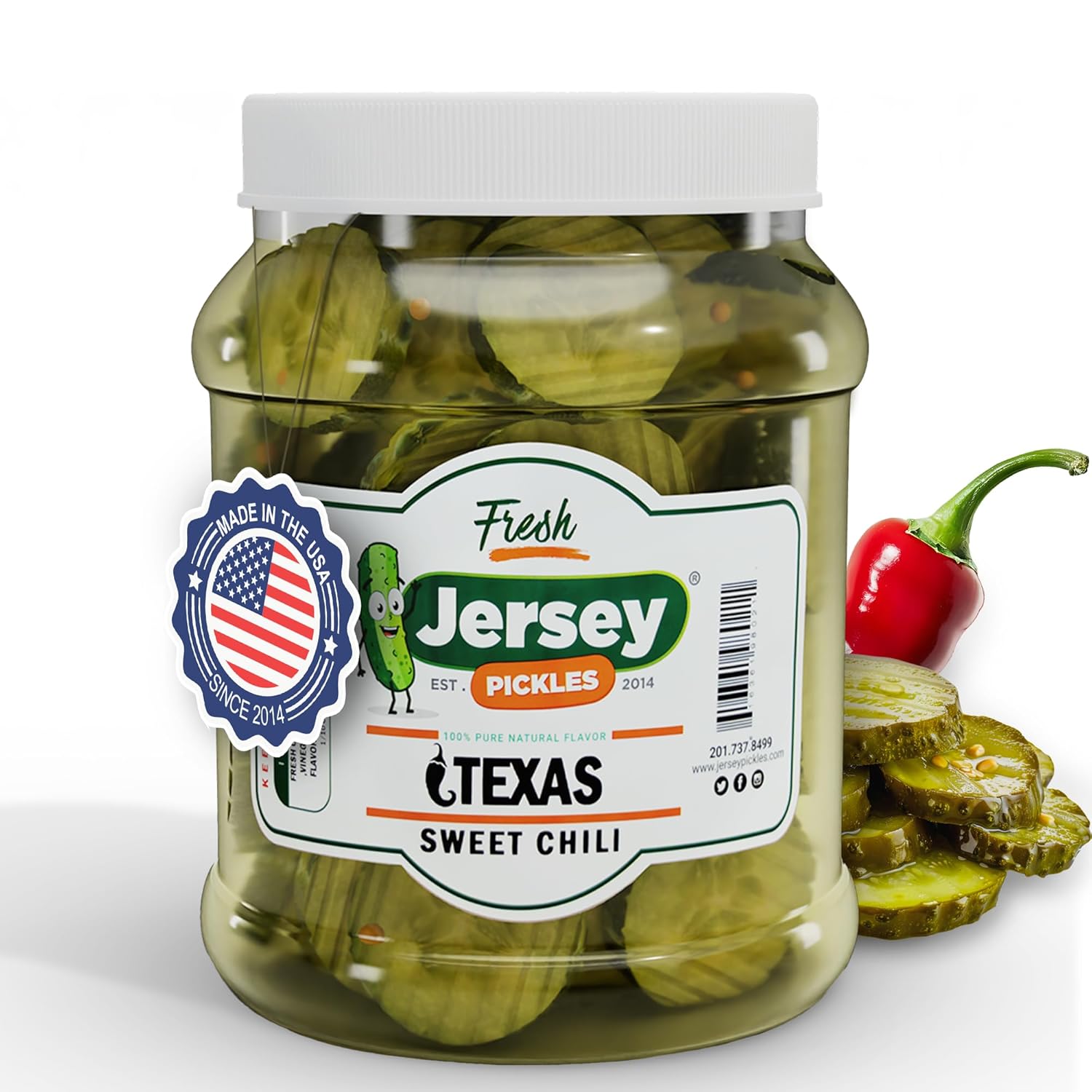 Jersey Pickles - Texas Sweet Chilli (Half Gallon) - Fresh, Keto-Friendly, and Perfect for Snacks, Sandwiches, or Salads – The perfect Pickle Jars Cornichon for Families or Gatherings