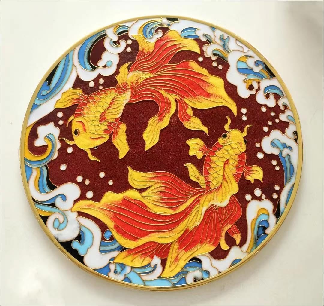 Cloisonné Emaille Ohrringe aus 925 Silber mit rot orangem Naturstein