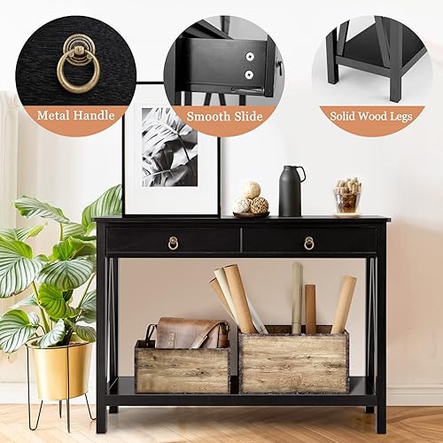 Miniatura 6 de Giantex Mesa consola de entrada, sofá con cajón y estante abierto, mesa de sofá estrecha moderna, mesa de entrada delgada para sala de estar,