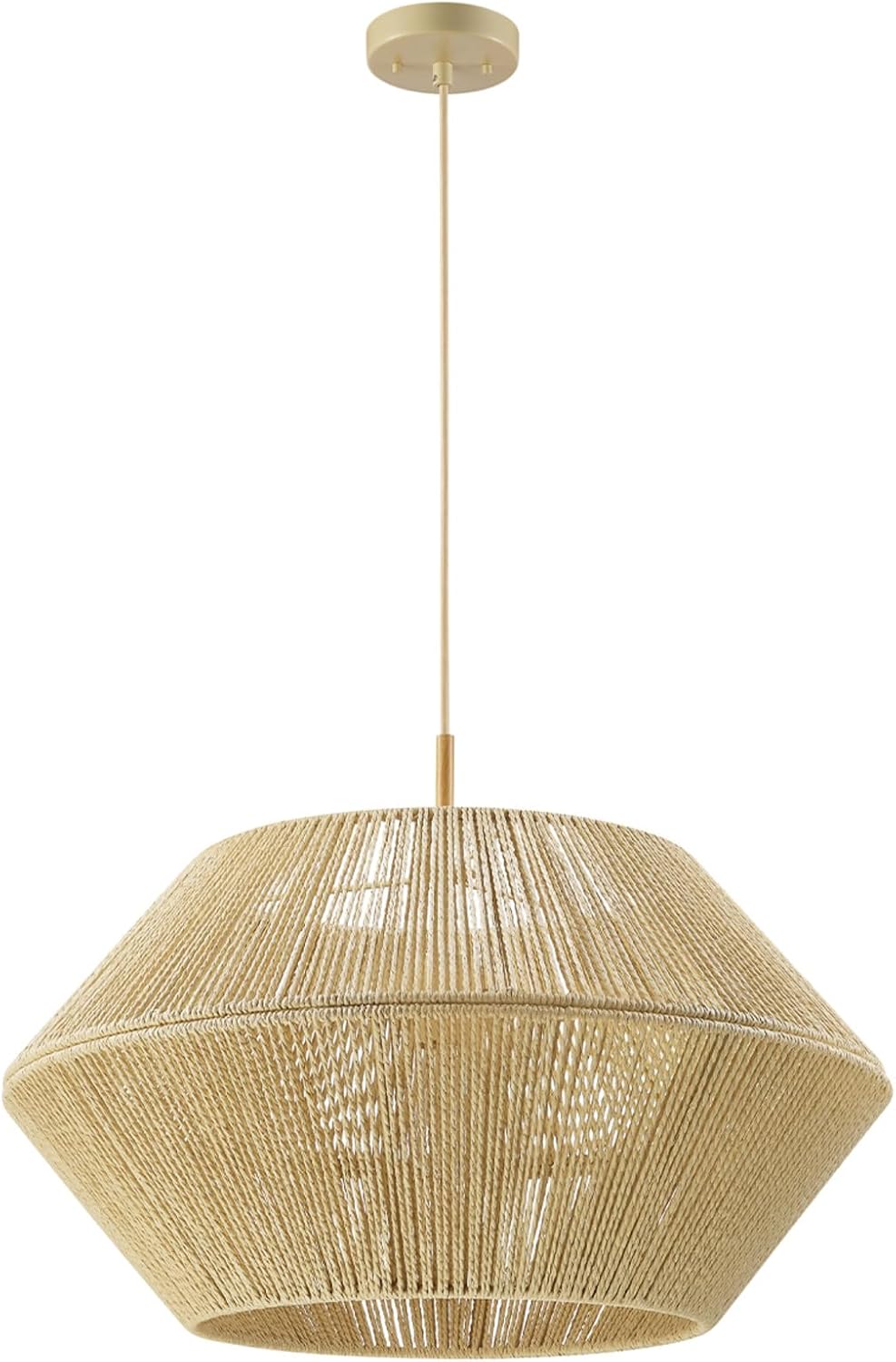 GLOBE Electric 67000154 1-Light Pendant Light, Wood Toned, Beige Paper Twine Shade, Adjustable Height, Ceiling Lights, Home Essentials, Kitchen, Bedroom, Indoor Lighting, Décor
