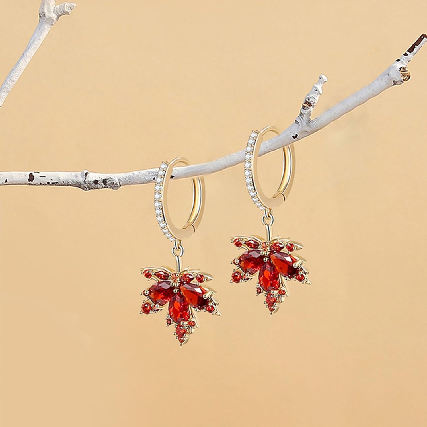 Dainty Maple Leaf Dangle Hoop Earrings Cubic Zirconia Crystal Leaves Tassel Drop Tiny Huggie Hoops Earring Fashion Jewelry Gifts for Women - Image 8