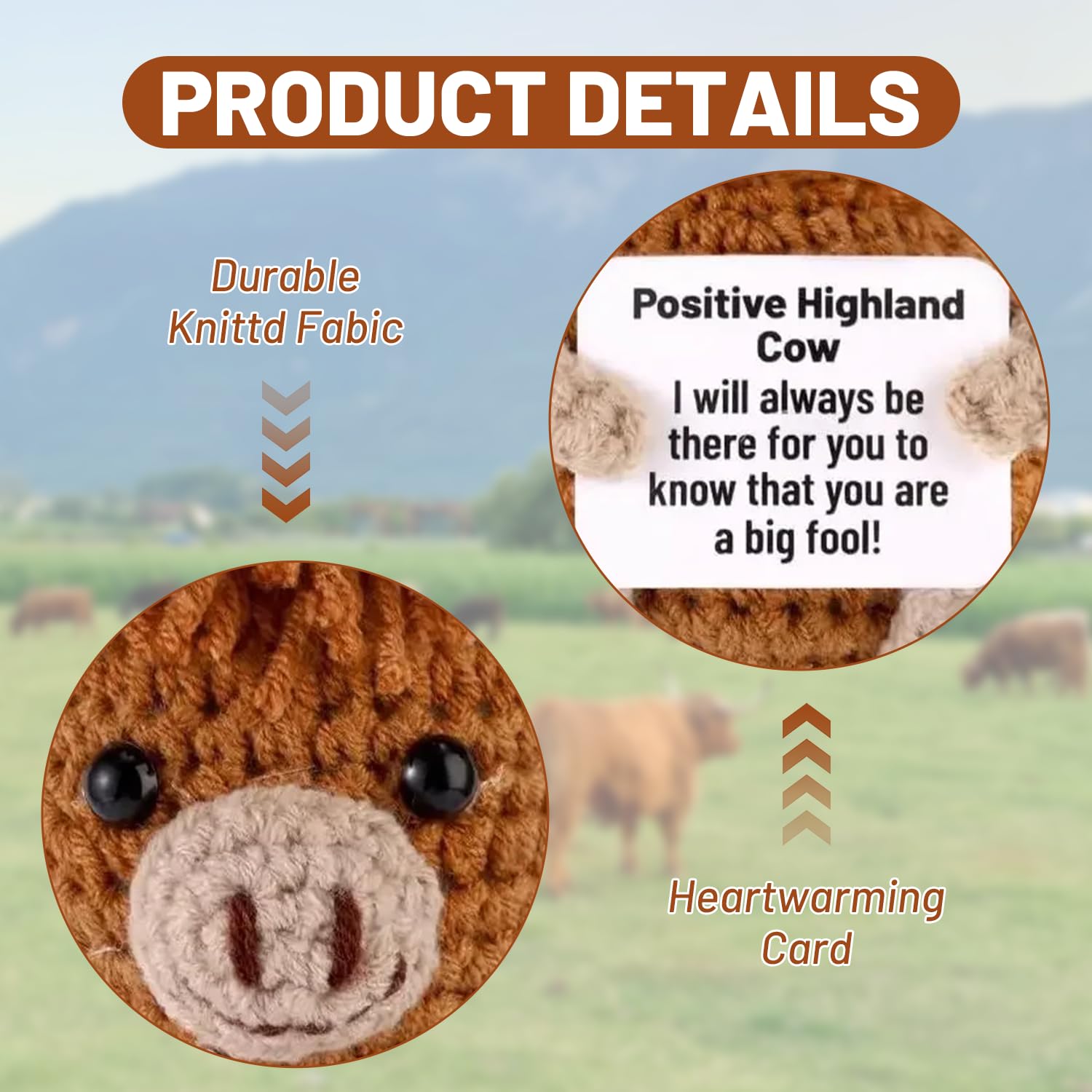Laicaii Positive Highland Cow Gifts, Handmade Crochet Highland Cow, Positive Crochet Animals - Image 4