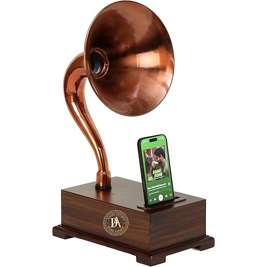 Antique Mobile Gramophone Speaker Brown & Copper