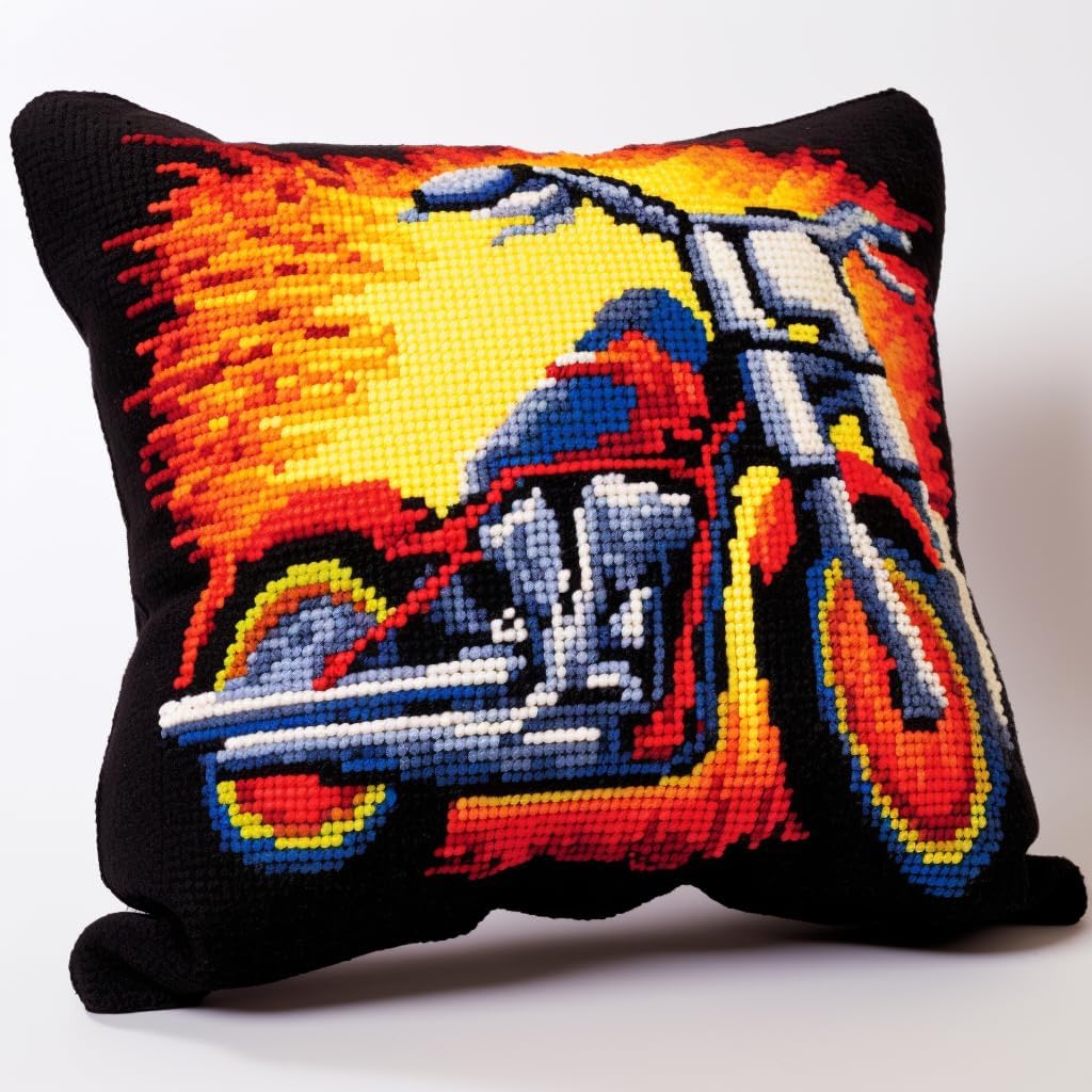 Taxpy E Diy Latch Hook Kit Cushion Color Motorcycl Diy Pillowcas Kit For Kids Adults Pillowcas Craft Kits With Printed Canvas 17X17in B