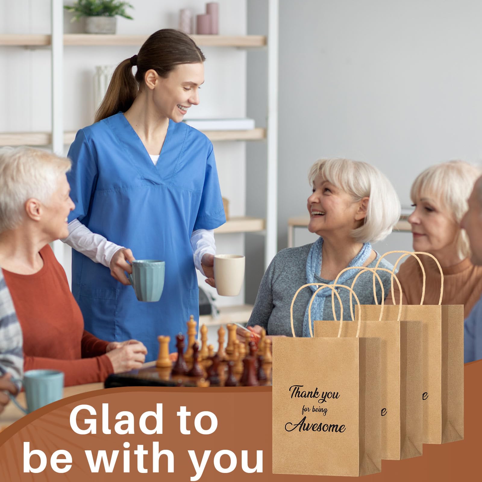 Qilery 18 Pcs Thank You Gift Paper Bags Bulk with Handles for Employee Coworker Colleague Volunteer Teacher Nurse, Appreciation Thank You for Being Awesome Kraft Gift Bags, 5.9 x 3.1 x 8.3 Inches