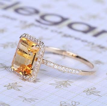 Kuyiuif 14K Gold Plated Emerald Cut 4ct Yellow Cubic Zirconia Cocktail Engagement Wedding Anniversary Rings Sterling Silver Yellow Topaz Rings for Women (7)