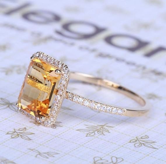 Kuyiuif 14K Gold Plated Emerald Cut 4ct Yellow Cubic Zirconia Cocktail Engagement Wedding Anniversary Rings Sterling Silver Yellow Topaz Rings for Women (7)