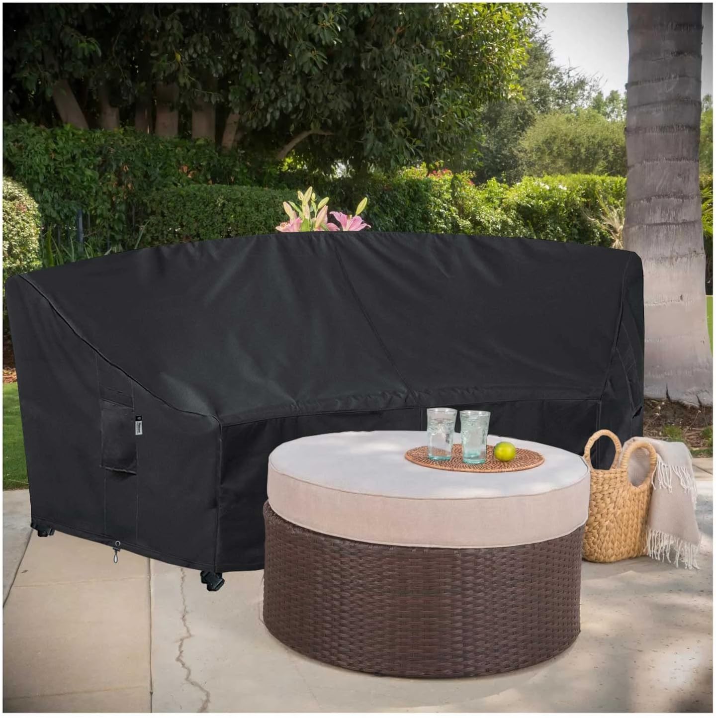 Curved Patio Furniture Cover for Outdoor Sectional Sofa, 96"(65") Reinforced Waterproof 600D Patio Sectional Couch Cover, Lawn Outside Garden Furniture Winter Protective Cover