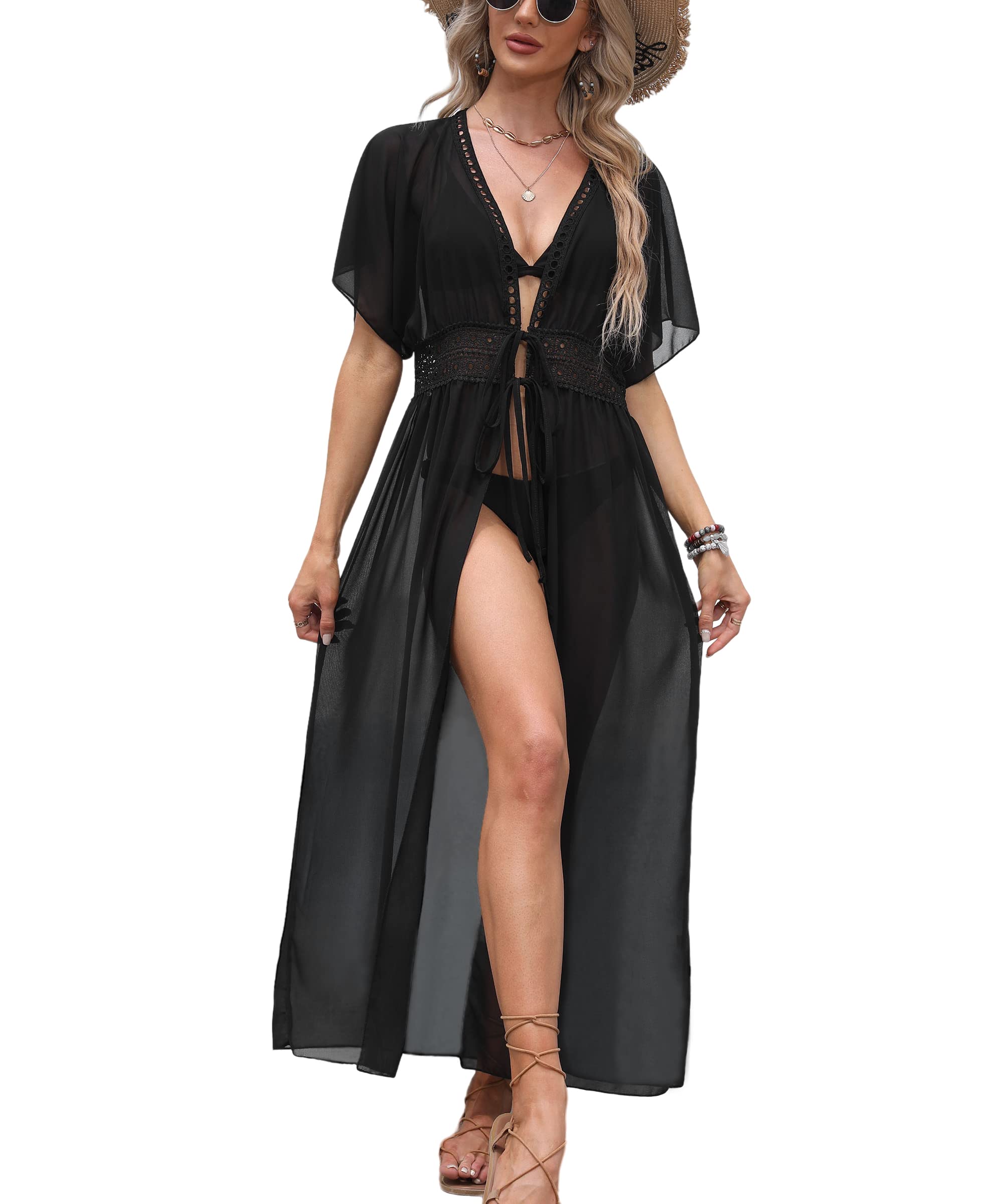 Codkkre Kimono de Playa Mujer Transparente Vestido de Playa Kaftan Mujer Playa Pareos de Playa Verano Cárdigan de Playa Túnica Playa Sexy Bikini Cover up