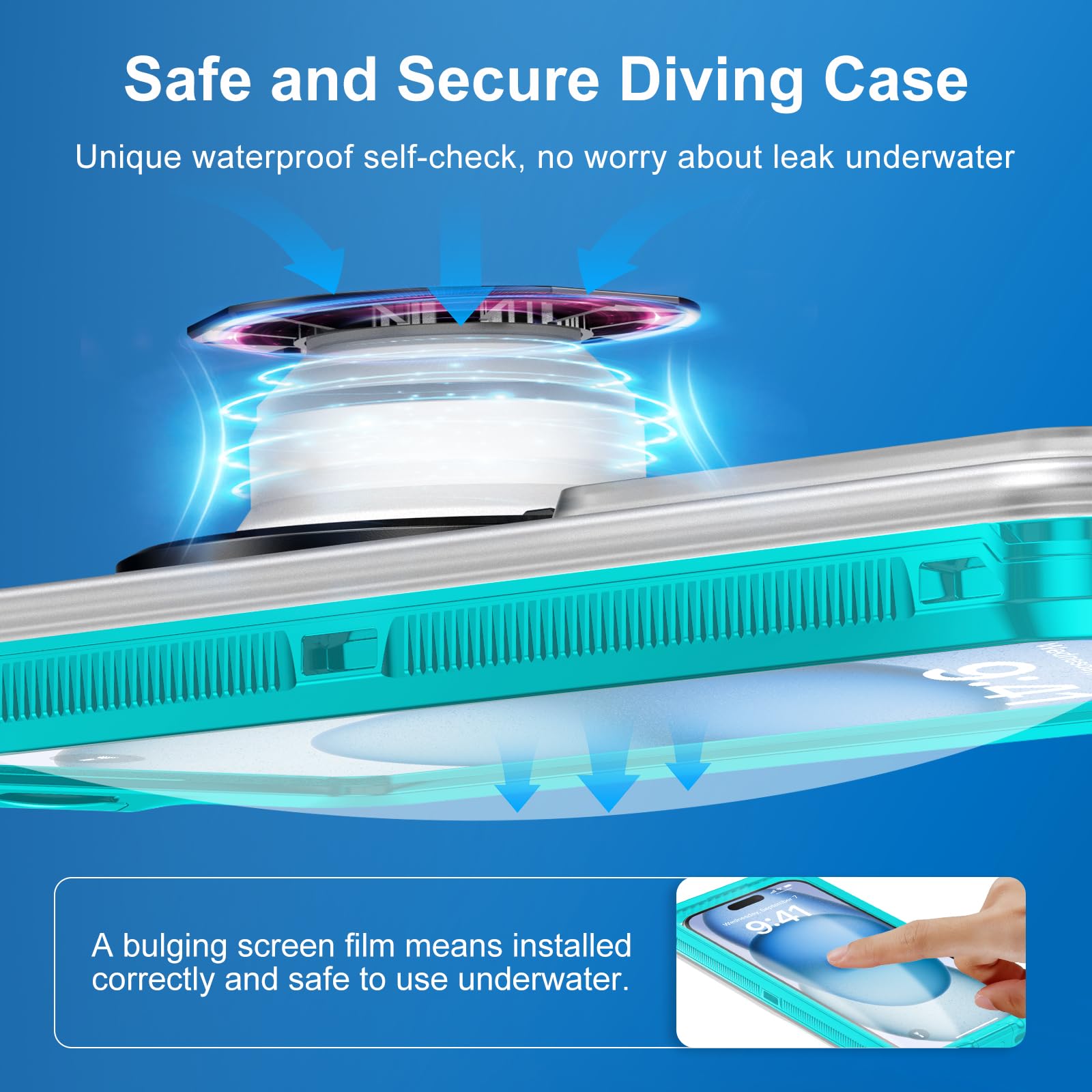 Beasyjoy Custodia impermeabile per telefono, custodia per telefono subacquea e snorkeling, custodia universale con auto-controllo impermeabile fino a 16,9 pollici, per iPhone 16/15/14/13/12/11 e