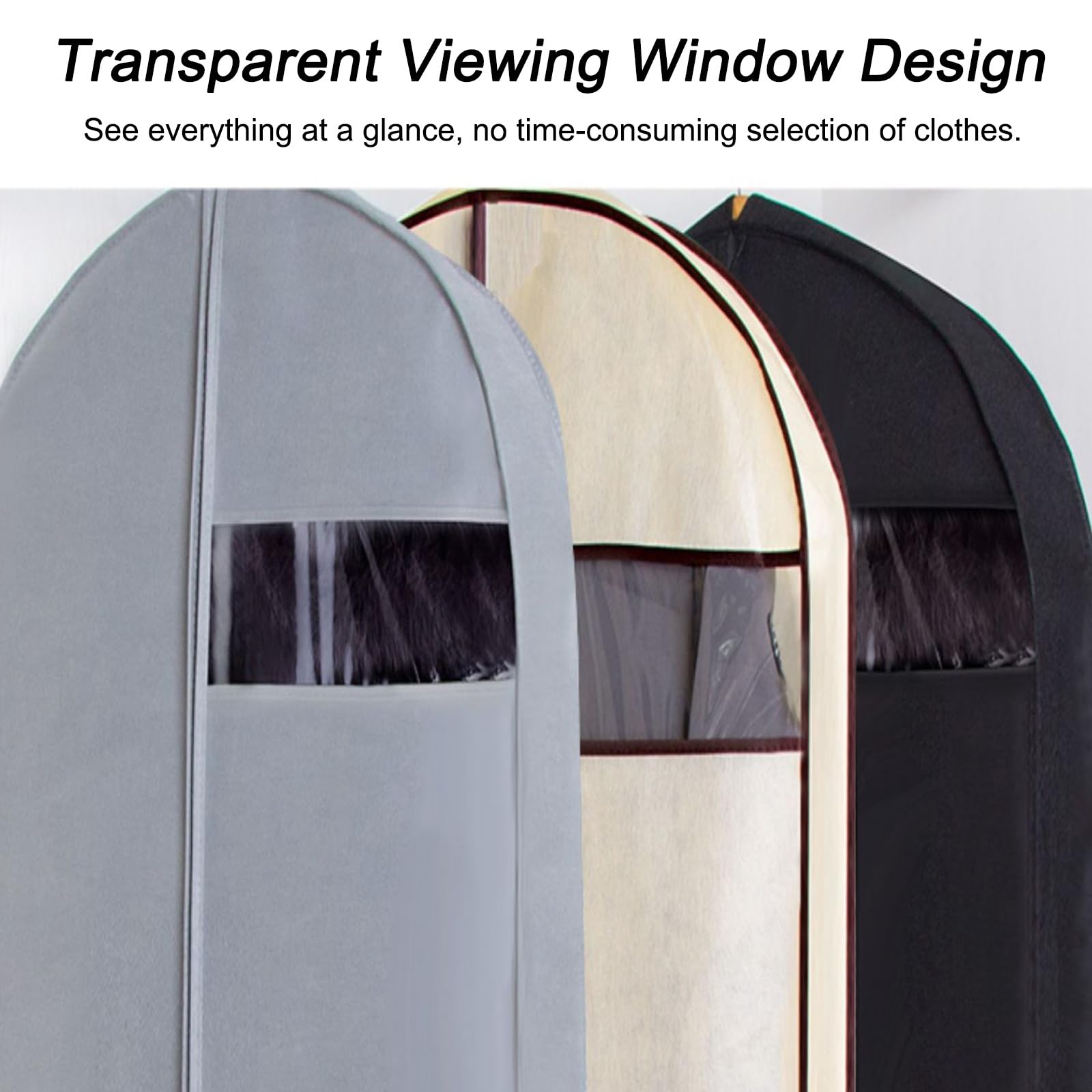 5 Paquetes de Porta Trajes Caballero, Fundas Ropa de Novia con Ventana Transparente, Funda Traje, para Suéter, Abrigos, Vestidos(Black,60 * 100cm/24 * 39in)