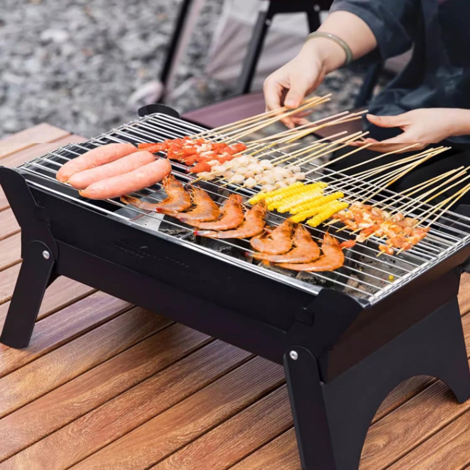 Barbecue portatile a carbonella, griglia pieghevole da tavolo, piccola 2-6 persone, barbecue a carbonella da viaggio all'aperto per picnic, zaino in spalla, giardino, terrazza, campeggio, viaggi