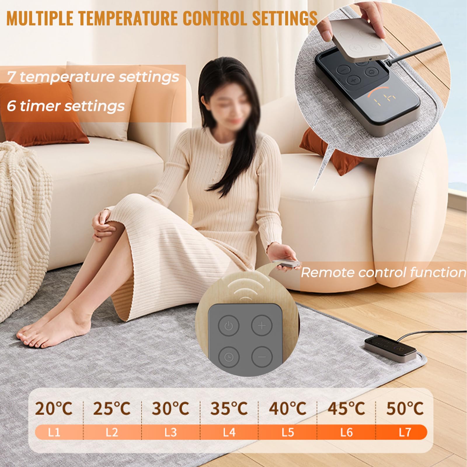 Tappeto riscaldato, riscaldatore per Piedi con Temperatura Regolabile e Timer di 12 Ore, Tappeto Elettrico riscaldato per Interni, per casa e Ufficio.,59×39in