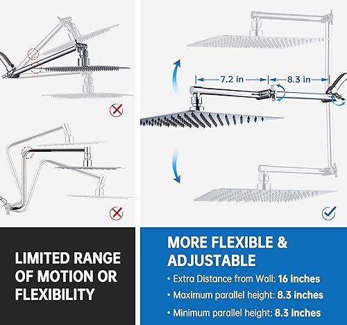 Miniatura 5 de G-Promise Brazo de extensión de cabezal de ducha, extensor ajustable de latón macizo de 16 pulgadas con junta de bloqueo, estándar de 12 pulgada,