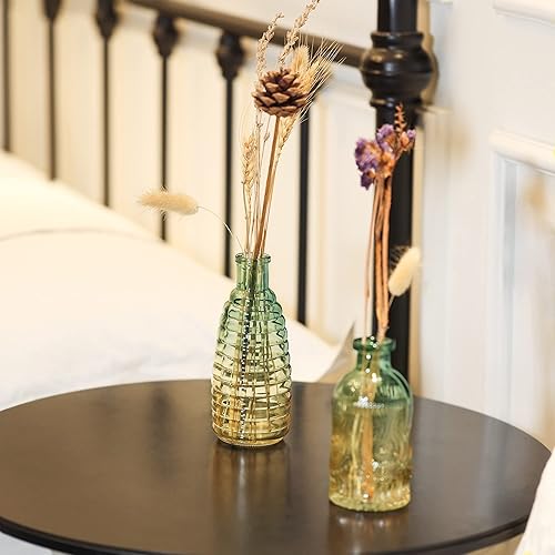 Miniatura 7 de Joeyan Juego de 3 jarrones pequeños de cristal en relieve, color verde y ámbar, para flores individuales y flores secas