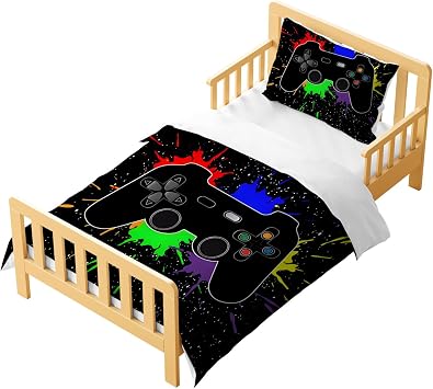 2-Piece Childrens Gamepad Bedding Set, 140 x 200 cm with 1 Pillowcase, Printed Game Controller Duvet Cover with Zip Game Controller A, 140 x 200 cm