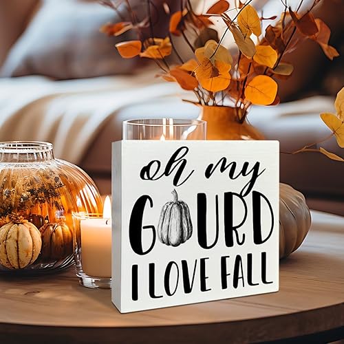 Miniatura 3 de Decoración de mesa de otoño, decoración de mesa de madera con texto en inglés "Oh My Gourd I Love Fall", decoración de mesa de otoño con calabaza