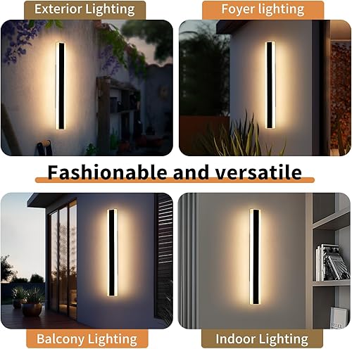 Vista 76 de Apliques de pared para exteriores de 47 pulgadas, regulables de 3000 K-6000 K, luces de pared larga para exteriores, IP65 impermeable, moderna