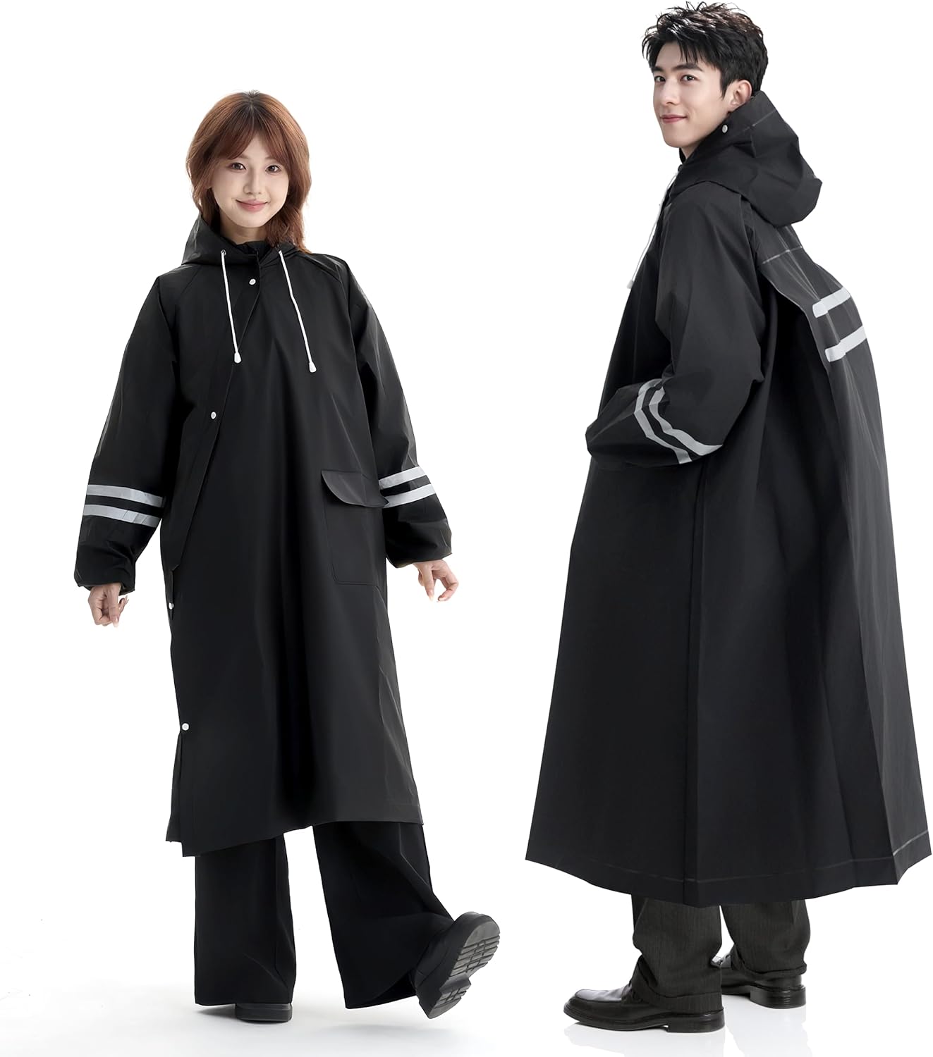 [OutRush] レインコート 自転車 【2026新設計 斜めファスナー・2重バイザー付き】 レインコート レディース メンズ リュック対応 軽量 快適 カッパ ポンチョ ポケット付き 2重防水 撥水 防風 ゴム袖口 レインウェア バイク 通勤 通学