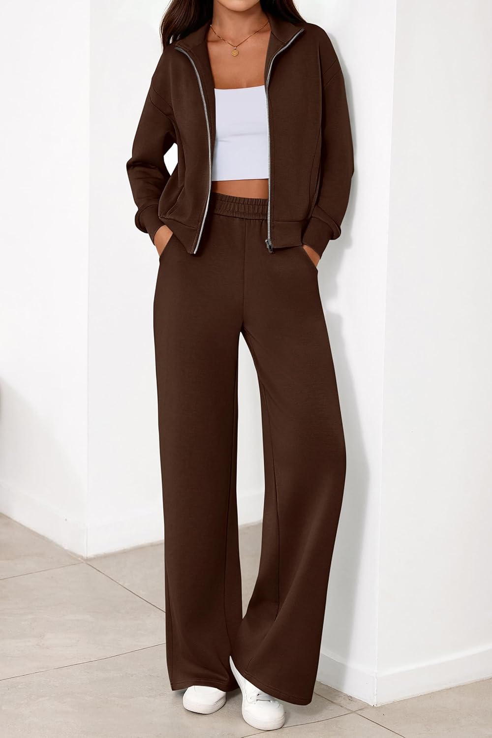 PRETTYGARDEN Womens 2 Piece Outfits Spring Sweatsuits Zip Up Sweatshirt Wide Leg Sweatpants Casual Tracksuit Lounge Sets - Image 8