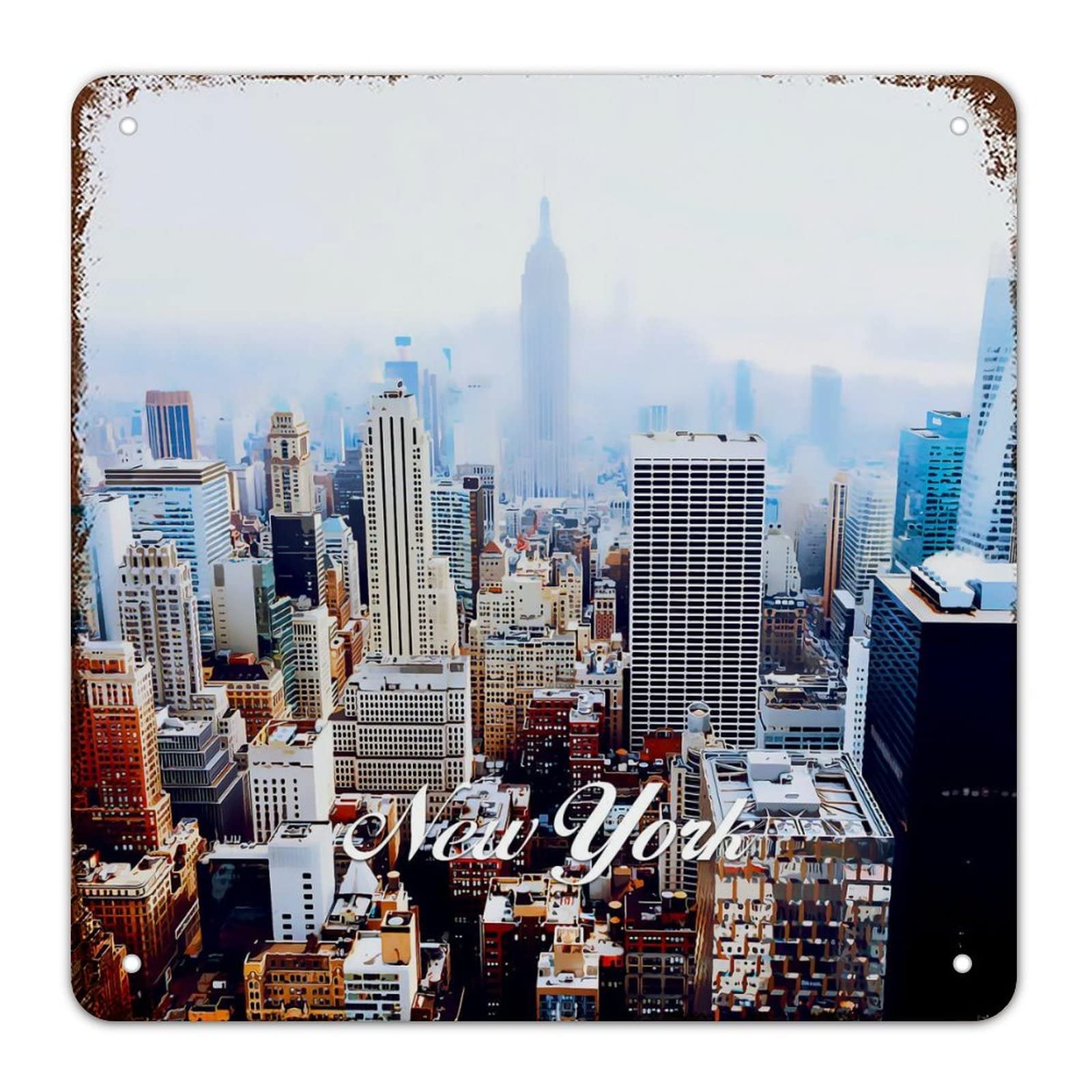 Plaque rétro en aluminium New York 38x38 cm pour décoration murale de salon