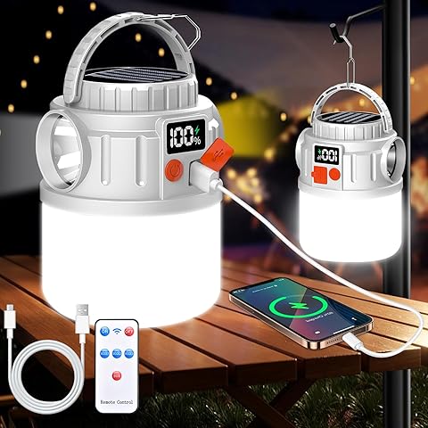 Linterna Camping Solar, Linterna de Cámping Recargable, Impermeable Luz para Acampar de Campaña con Gancho, Luz de Camping para Pesca, Excursión, Jardín, Patio etc. (Blanco)